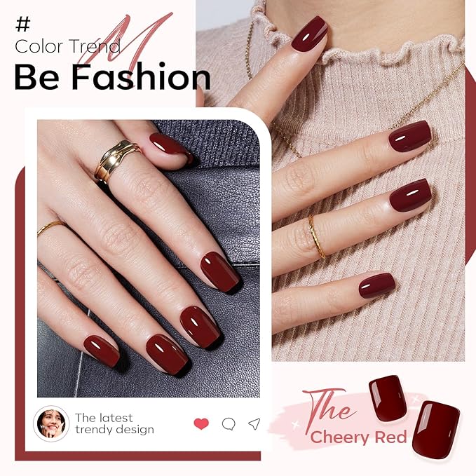 Modelones Press on Nails, Dark Red Short Square Fake Nails, Valentines Reusable Nail Kit with Nail Glue Adhesive Tabs Mini Nail File, Nails Press Ons 32Pcs16 Sizes, Women Girl Gift