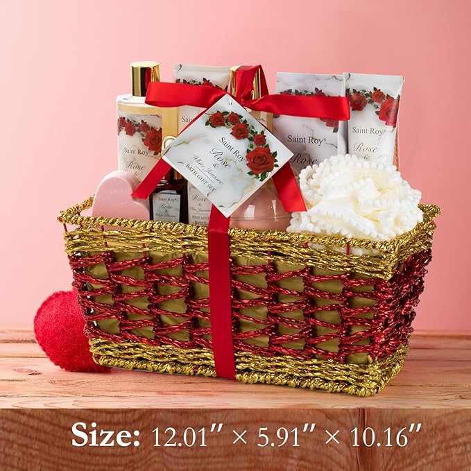 Valentines Gifts for Women - 21-Piece Luxury Rose & Jasmine Spa Gift Basket Set Bath and Body Gift Sets Care Kit with Make up sponge | Valentine's Day, Mothers Day Gifts Baskets for Mom, Wife