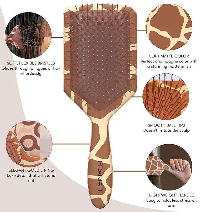 FRAMAR Paddle Hair Brush Detangler, Detangling Hairbrush For Women, Wet Hair Brush For Girls, Hair Detangler Brush, Wet Hairbrush, Hairbrushes, Girls Hairbrush Detangler, Reduces Frizz - Giraffe