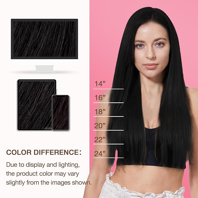 GOO GOO Genius Weft Hair Extensions Human Hair, Sew In Hair Extensions Rooted Remy Weft, 1B Natural black 14inch 80g, Hand Tied Weft Hair Extensions