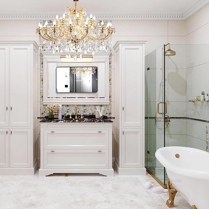 Wall Mount Mirror for Bathroom, Brushed Black Metal Framed Large Rounded Corner Rectangular Vanity Mirror, Tempered Glass, Anti-Rust, Hangs Horizontally or Vertically (30" x 40", Black)