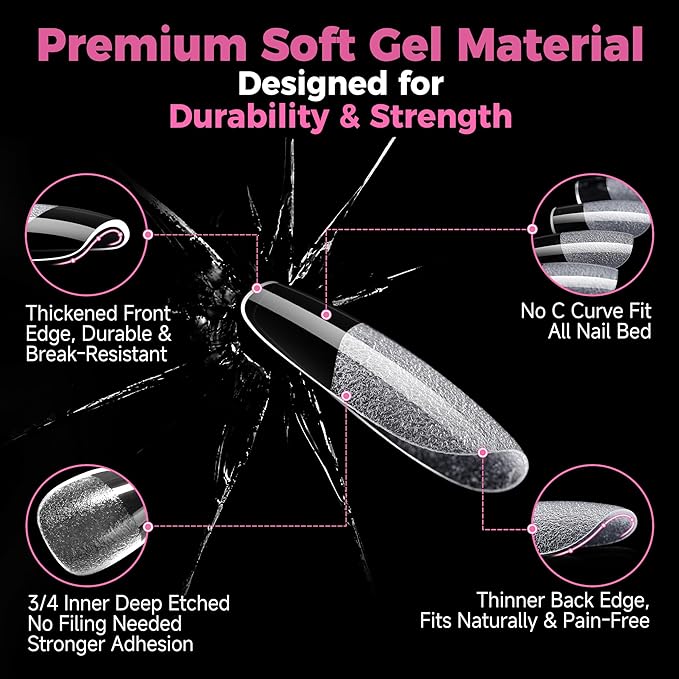 UNA GELLA Gel Nail Tips Square & Squoval Short, 504pcs Short Round Square Press on Nails Pre Etched Squoval Soft Gel Fake Nails Full Cover For Nail Extension Home DIY Salon 12 Sizes
