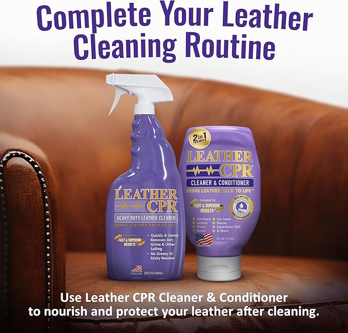 Leather CPR Heavy Duty Leather Cleaner 22oz - Car Interior Cleaner For Heavy Dirt & Grime, Heavily Soiled Furniture Leather Cleaner For Couch, Car Seat,Purses, Shoes, Boots, & More