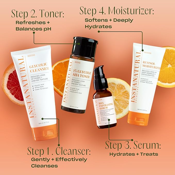 InstaNatural Glycolic Acid Cleanser Face Wash for Women & Men, Gently Exfoliating, Pore Minimizer, Anti Aging, Blackhead Remover, Acne Facial Treatment with Botanical Extracts, 6.7 Fl Oz