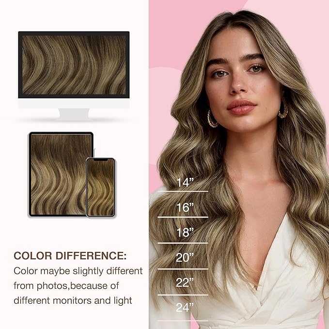 GOO GOO Sew in Hair Extensions Real Human Hair, Weft Hair Extensions Human Hair, 4/27/4 Balayage Chocolate Brown to Caramel Blonde 16inch 90g, Weft Bundles Straight Silky Remy Hair