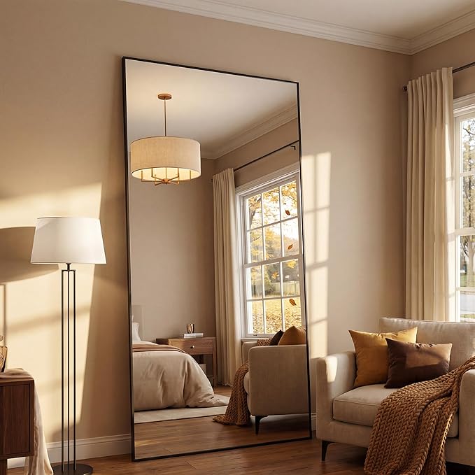 Suidia Full Length Mirror, 41"x81" Floor Mirror Freestanding, Rectangular Full Body Mirrors with Stand for Bedroom, Hanging Mounted for Living Room Cloakroom, Black