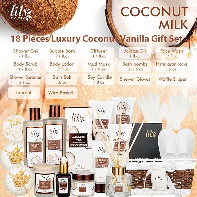 Valentines Day Gifts Gift Basket for Women –18Pcs Bath and Body Gift Set for Mom Spa Basket Set Spa Kit Bath Gifts Set | Self Care, Birthday, Christmas, Mothers Day Bath Gift Baskets Set for Her