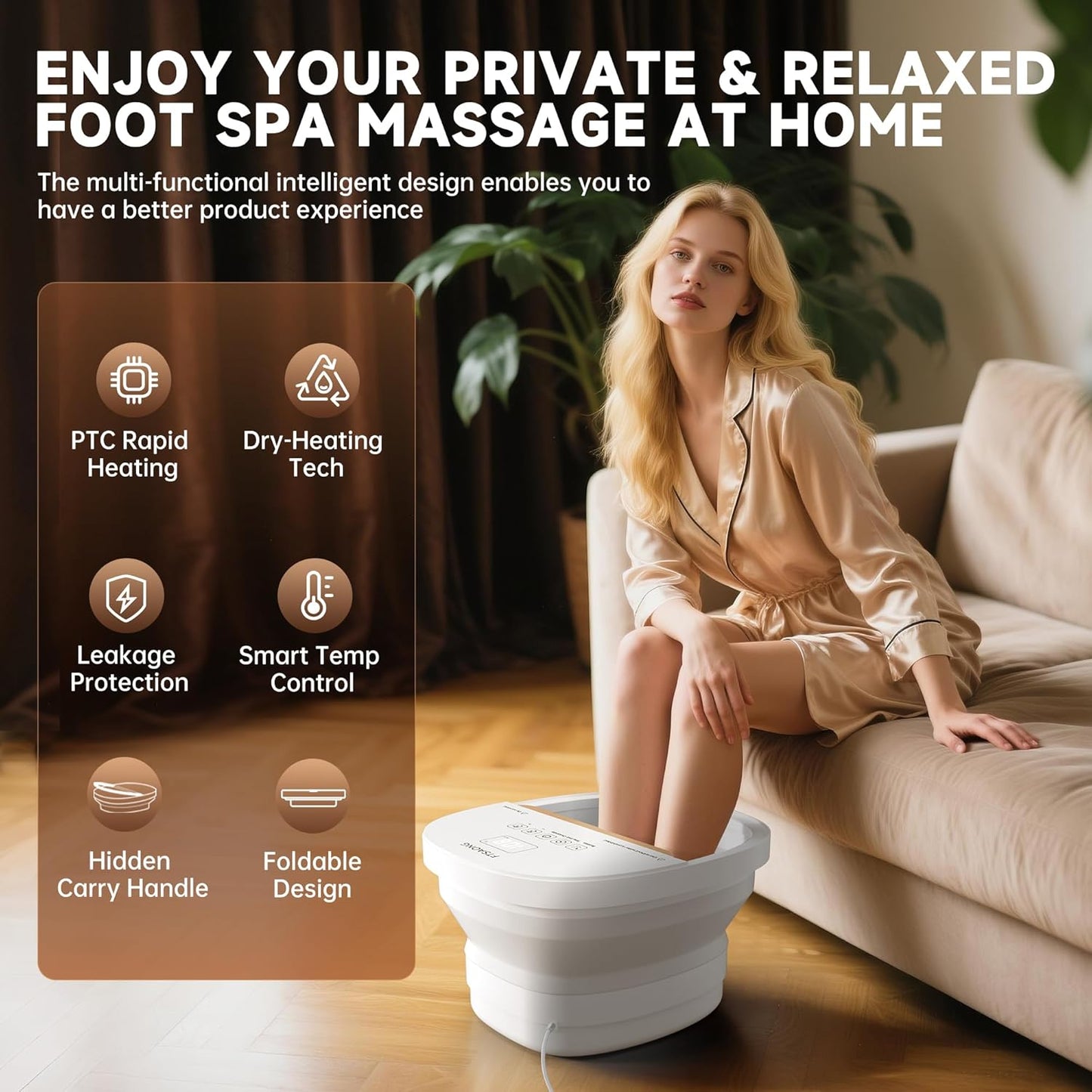 Collapasible Foot Spa Bath Massager with Heat, Pedicure Foot Spa with Bubbles and Jets/Timer/ Temperature Control, Feet Soak Tub for Home, Office, Relaxation and Stress Relief, Gift for Men and Women