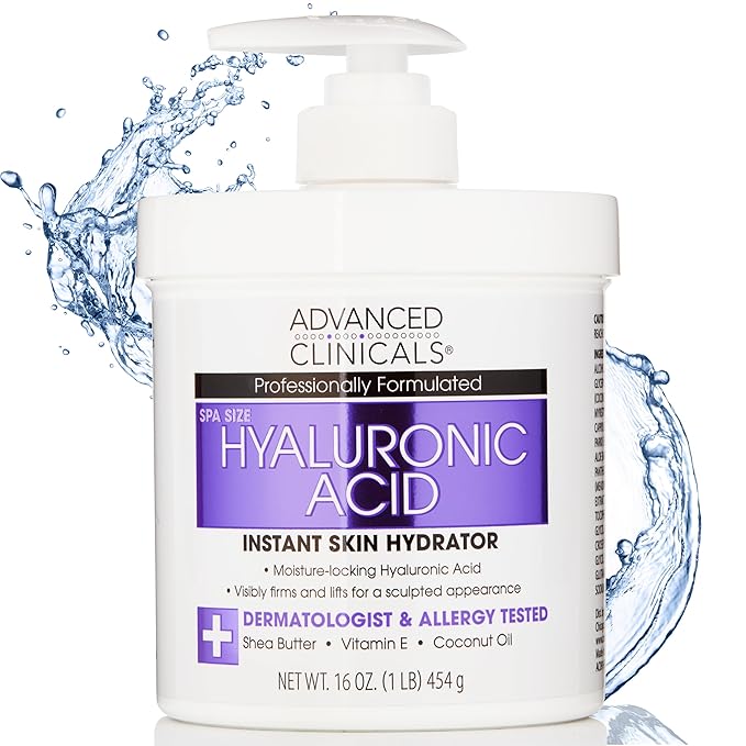 Advanced Clinicals Hyaluronic Acid Moisturizer Body Cream W/Vitamin E | Hydrating Cream & Body Lotion For Women & Men To Help Improve Look of Wrinkles, Dry Skin, Crepey Looking Skin, 16 Ounce