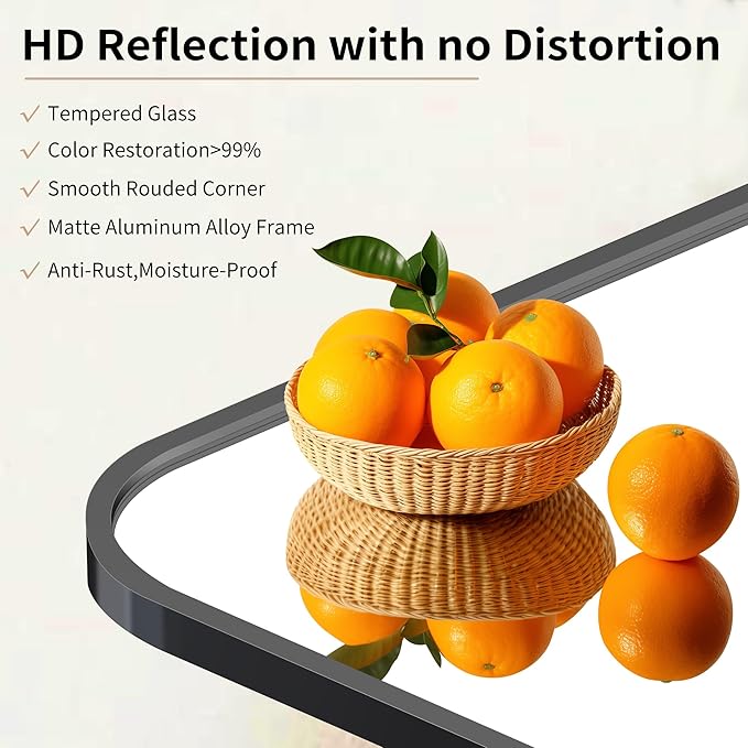 GLASHOM 30"x40" Black Arched Mirrors for Bathroom, Wall Mounted Mirror, Aluminum Alloy Brushed Framed Wall Mirror, Anti-Rust, Large Mirror for Over Sink, Bedroom, Entryway (Vertical)