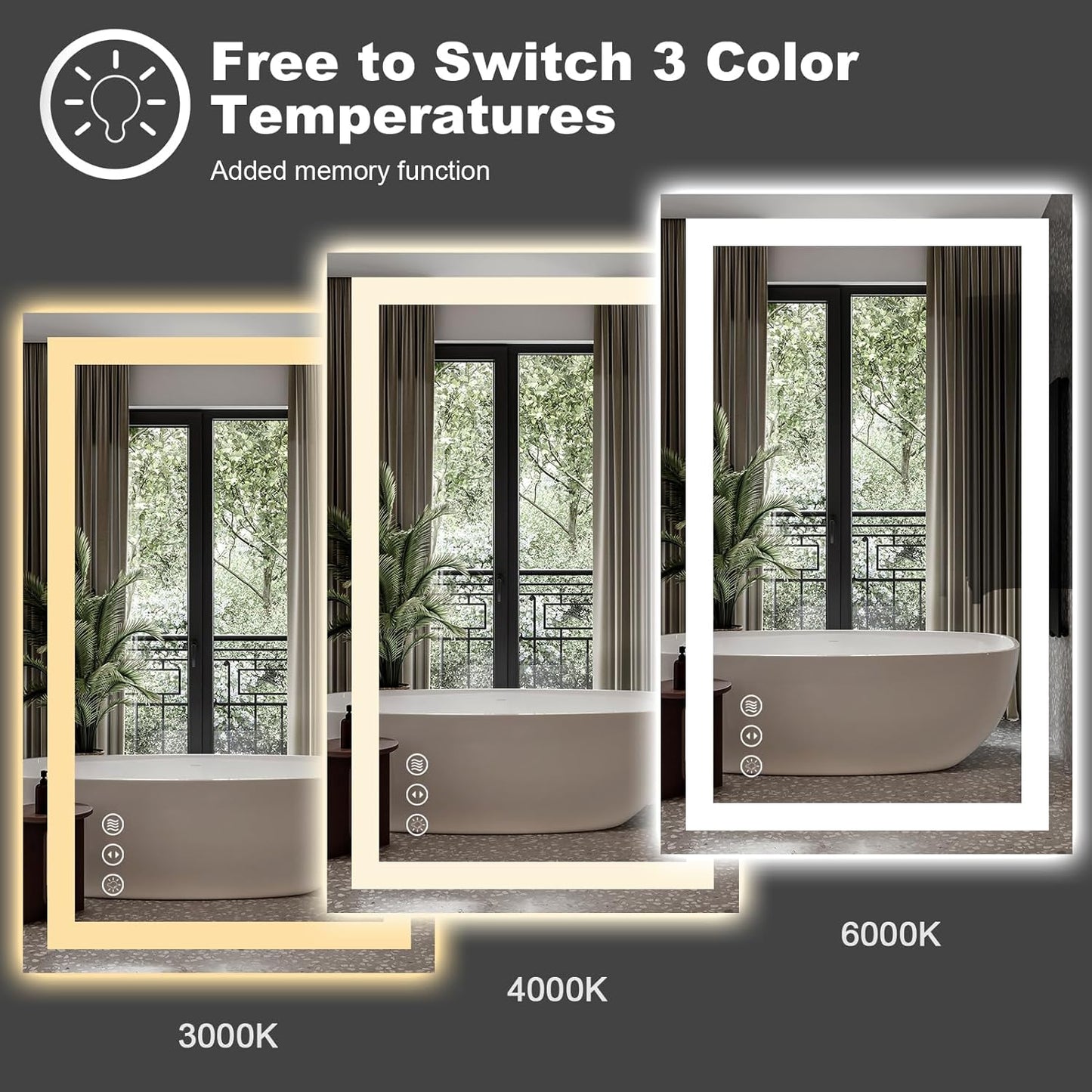 Amorho LED Bathroom Mirror 55"X40" with Front and Backlight, Stepless Dimmable Wall Mirrors with Anti-Fog, Shatter-Proof, Memory, 3 Colors, Double LED Vanity Mirror(Horizontal/Vertical)