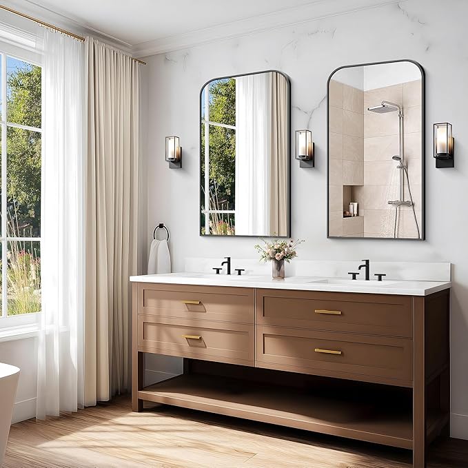 Bathroom Mirror, 24x40 inch Black Rectangle Wall Mounted Mirror with Thin Frame, Bathroom Vanity Mirrors for Over Sink, Entryway, Living Room, Bedroom