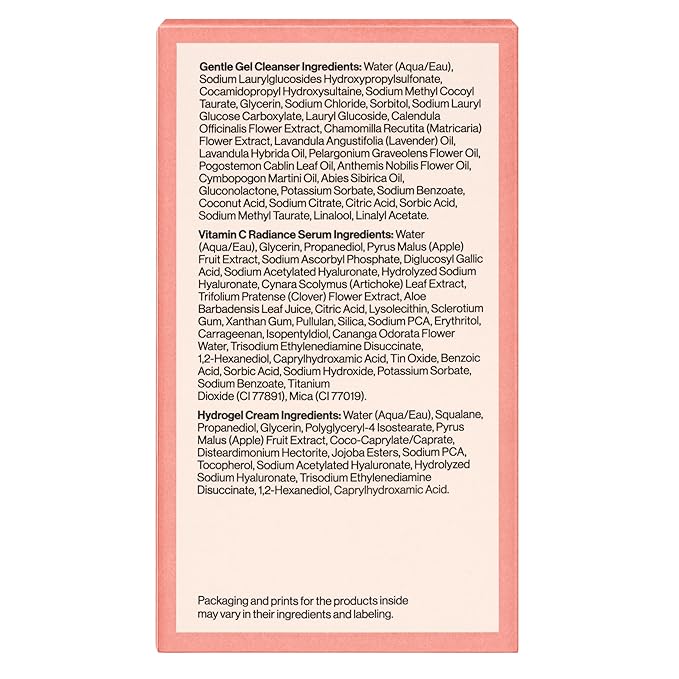 Honest Beauty The Icons Skincare Trio Travel Kit, Mini Hydrogel Cream, Gentle Gel Cleanser, Vitamin C Radiance Serum for Sensitive Skin, Vegan