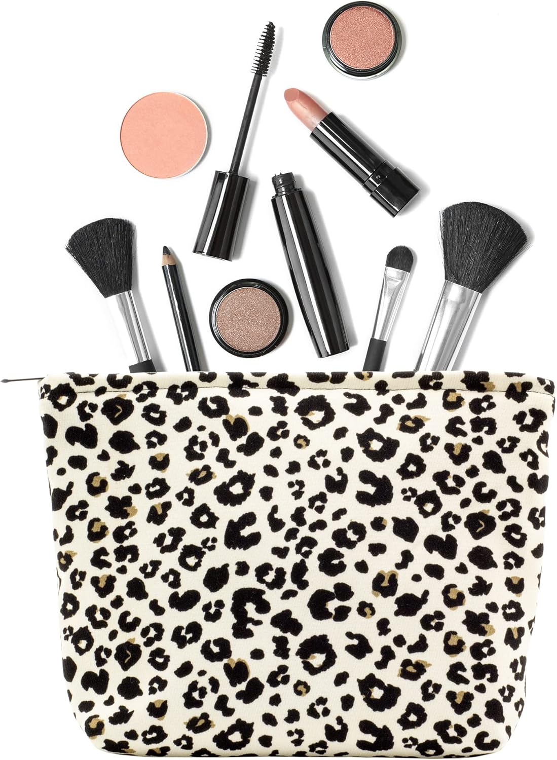 Makeup Bags for Purse Zipper Cosmetic Pouch Large Travel Canvas Make Up Organizer Tool Pouch for Women and Girls,Leopard Ivory