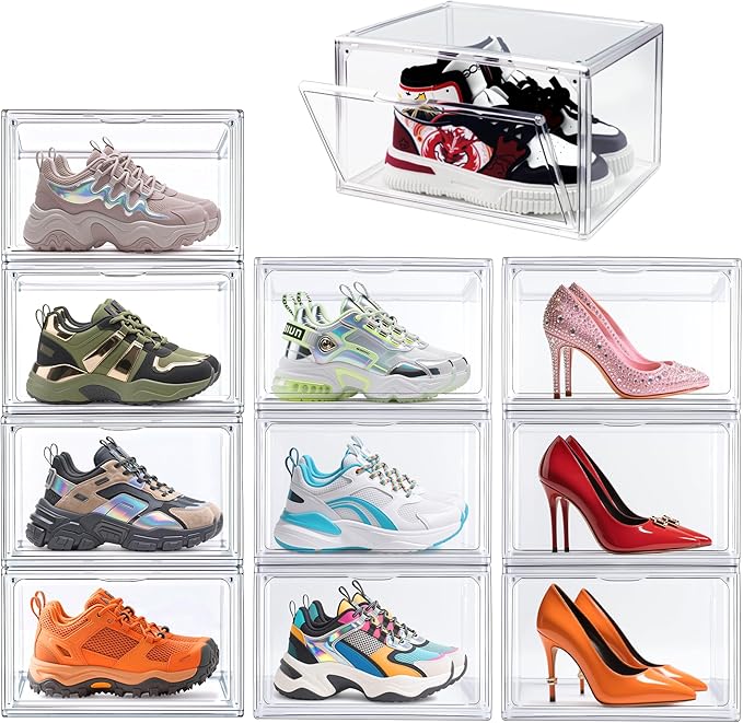 1 Pack Clear Shoe Box, Acrylic Sneaker Display Case Size 12.5, Transparent Storage Box with Magnetic Door, Showcase for Cosmetic, Displays, Action Figures Collectibles, Size 12.5 for Men Women Shoes