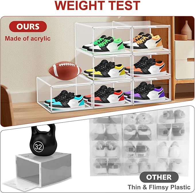 1 Pack Clear Shoe Boxes Size 12 Shoe Storage Organizer for Closet Stackable Shoes Rack Handbag Organizer Plastic Sneaker Storage Bin with Magnetic lids