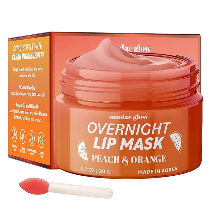 Lip Mask with Peach & Orange – Hydration, Lip Repair for Dry Cracked Lips & Smoothing – Dermatologist Tested, Korean Lip Care – 95% Natural, Clean Beauty, Cruelty-Free – 1 Pack