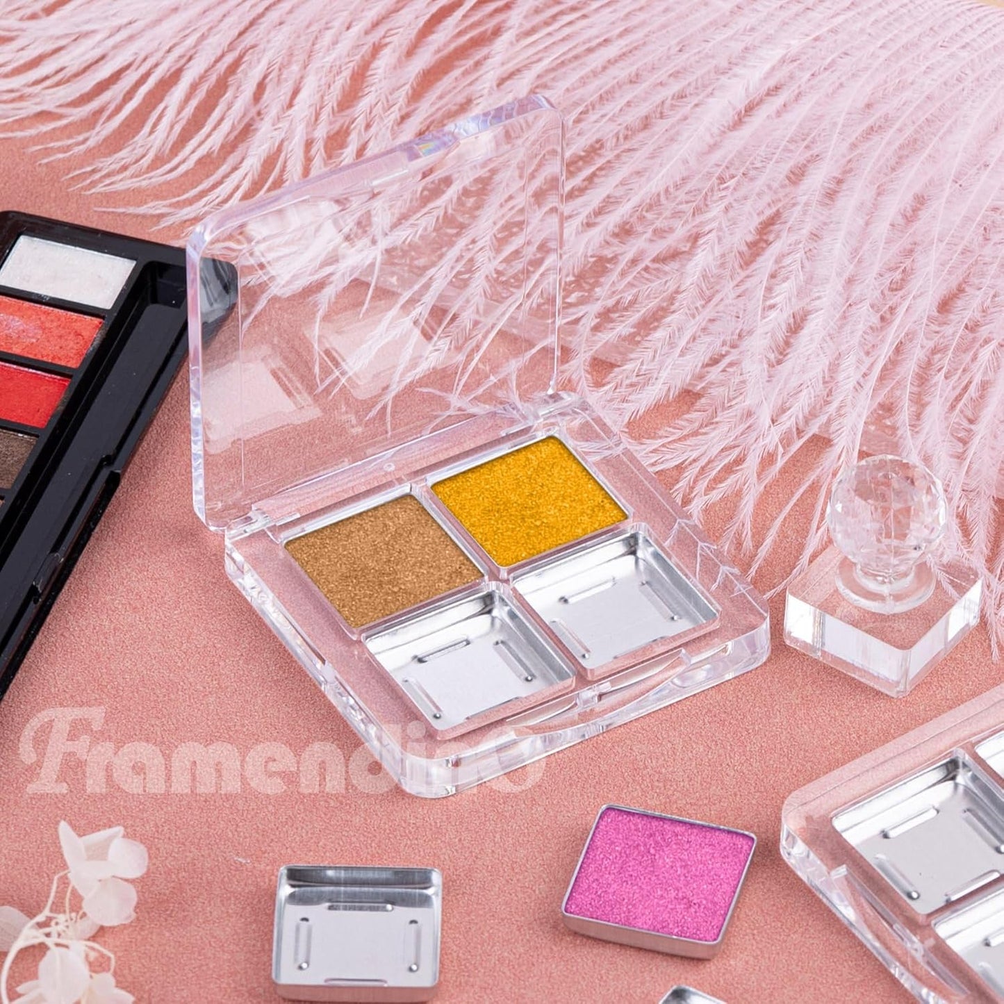 Framendino, 4 Sets Acrylic Empty Eye Shadow Pallet 4 Grids Eye Shadow Storage Case with Acrylic Seal for DIY Craft