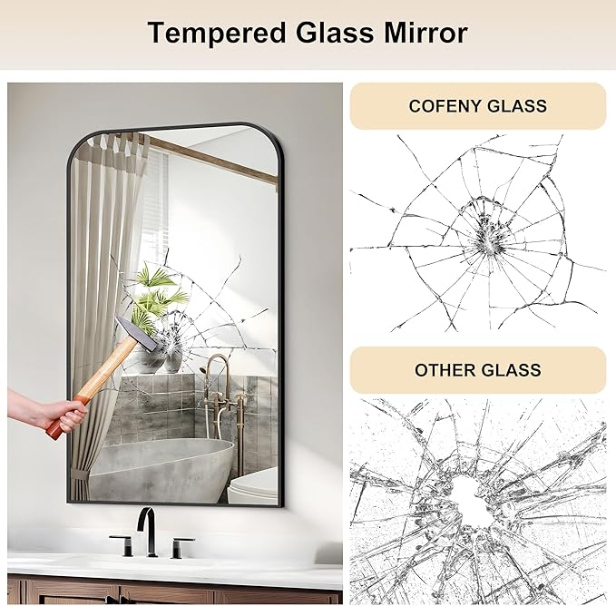 Bathroom Mirror, 24x40 inch Black Rectangle Wall Mounted Mirror with Thin Frame, Bathroom Vanity Mirrors for Over Sink, Entryway, Living Room, Bedroom