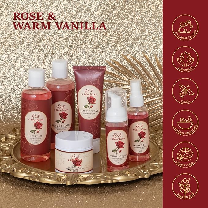 21Pcs Bath and Body Gift Basket Set for Women Valentines Day Gifts- Rose Vanilla XL Spa Gift Basket for Women Gifts｜ Bath Gift Set Home Spa Self Care Kit Necklace Finger Ring gift, Birthday Gift