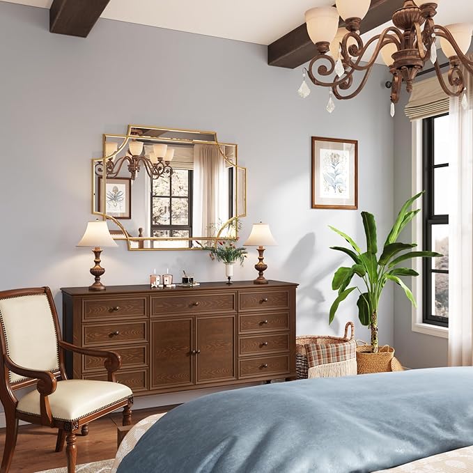 Kelly Miller Large Gold Decorative Mirror for Wall, 30"x40" Gold Bathroom Mirror Rectangle Vanity Wall Mirror Beveled for Master Bath Half Bath Living Room Bedroom Farmhouse Fireplace Hallway