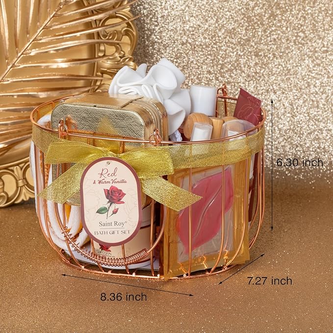21Pcs Bath and Body Gift Basket Set for Women Valentines Day Gifts- Rose Vanilla XL Spa Gift Basket for Women Gifts｜ Bath Gift Set Home Spa Self Care Kit Necklace Finger Ring gift, Birthday Gift