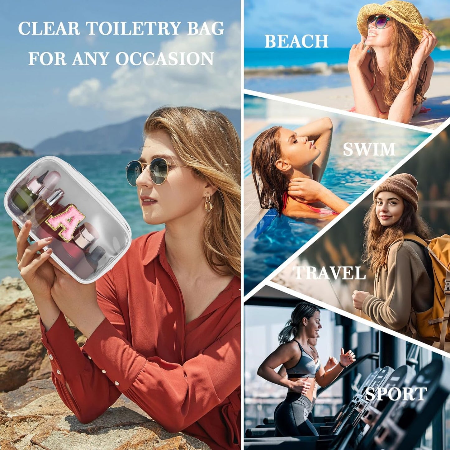 YOOLIFE Initial Make Up Bag Travel Toiletry Bag, Clear Makeup Bag Preppy Cosmetic Bag Clear Makeup Bags With Zipper Girlfriend Teacher 6 Year Old Girl Gifts Daughter Gifts Swim Gifts For Girls White Q