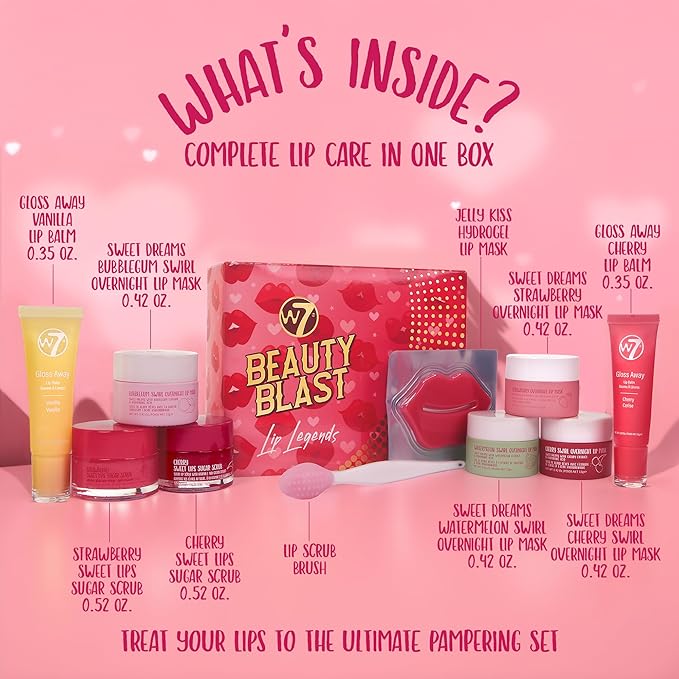 W7 Beauty Blast Lip Legends Sweet Dreams Lip Care Set - Lip Masks, Scrubs, Balms and More – Exclusive W7 Sweet Dreams Flavors Included
