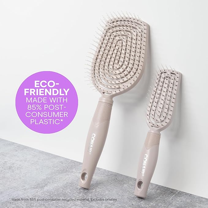 Conair Scalp Care Detangling hairbrush 2pk - Fullsize +Travel Hair Brush - Scalp Massager - hairbrushes for women & men - detangler for all lengths and types - can use wet or dry - Grey Luxe