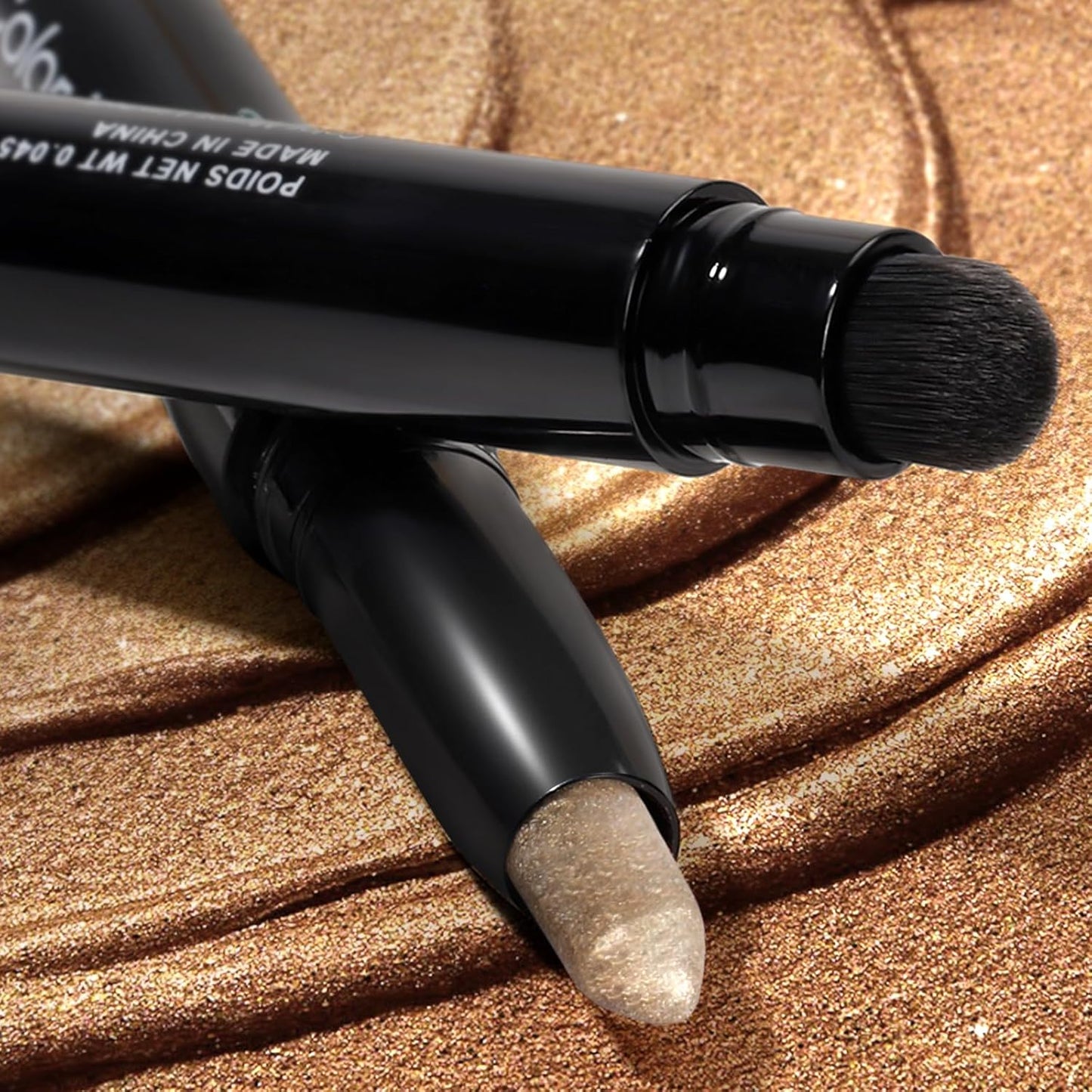 Cream Waterproof Hypoallergenic Eyeshadow Stick, long wear Metallic Glitter Matte Eye Shadow Pencil With Makeup Brush, Eye Brightener, 10 Gold Brick Shimmer