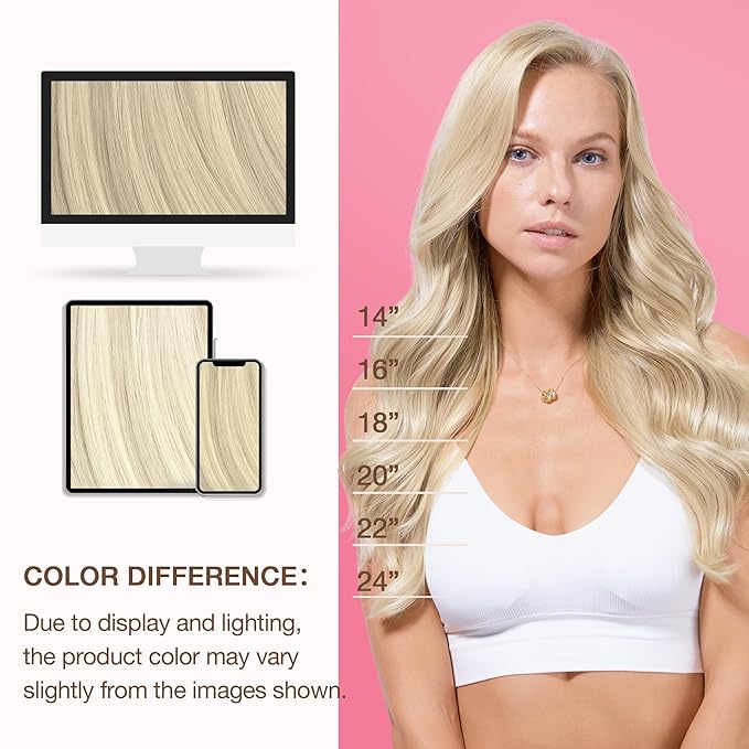 GOO GOO Genius Human Hair Extensions - Sew In Remy Weft, 17A/60A Ash Blonde Highlighted Platinum Blonde, 18 Inch 100g, Hand Tied