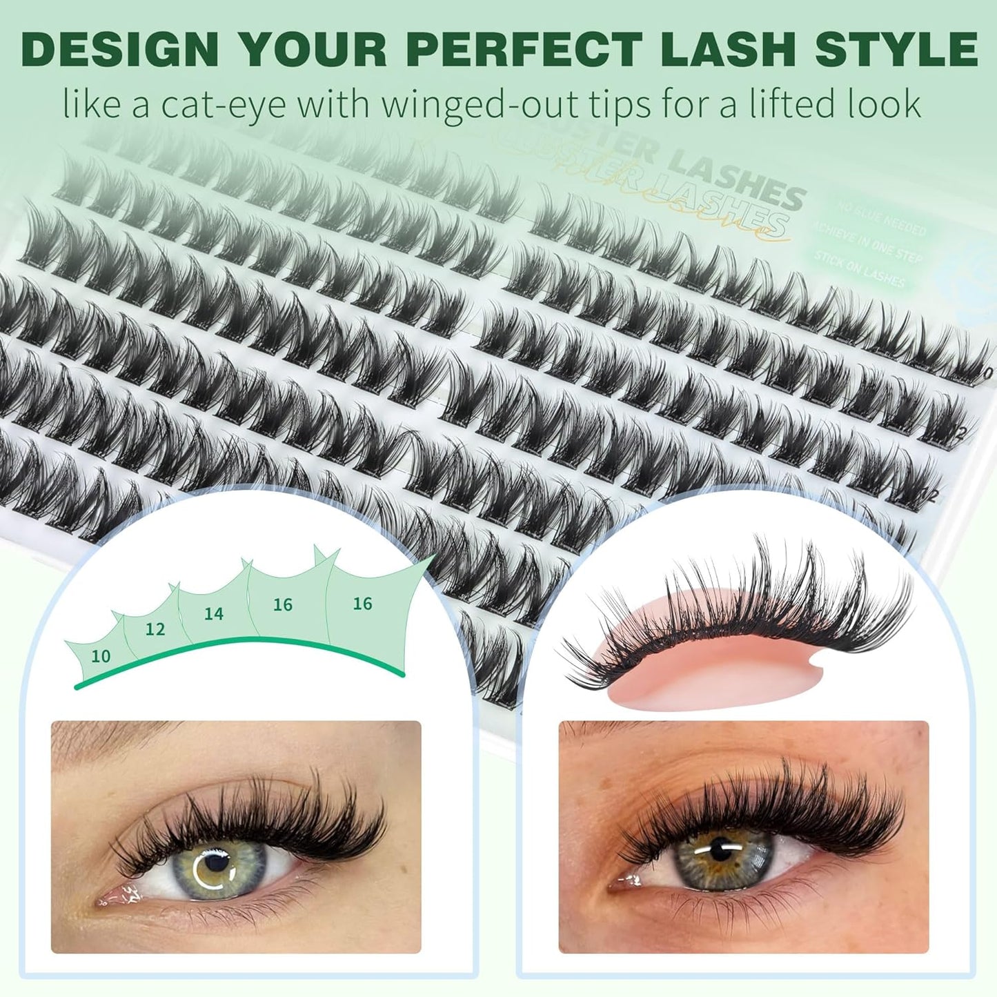 Self Adhesive Eyelash Clusters 168Pcs No Glue Lash Clusters Pre-glued Wispy Lash Extensions Self Adhesive Eyelashes Extensions Press on Individual Lash Extensions 10MM-16MM