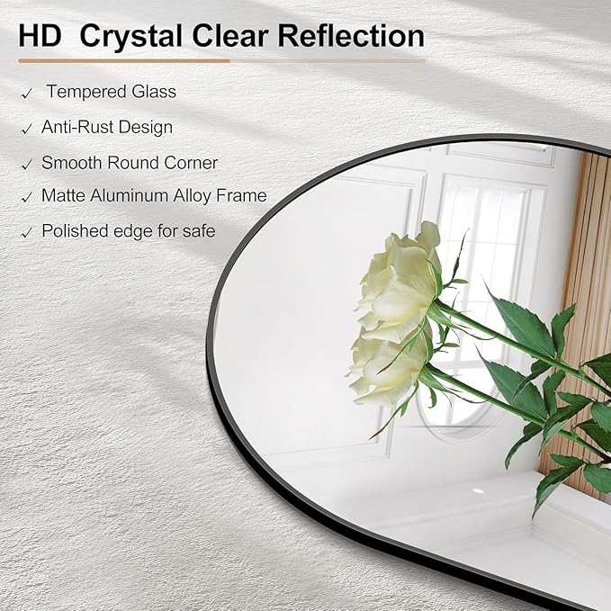 GLASHOM Arched Bathroom Mirror, 36"x48" Black Arched Mirror for Bathroom, Wall Mounted Mirror, Black Vanity Wall Mirror w/Metal Frame for Bedroom, Entryway, Living Room, Vertically Hanging