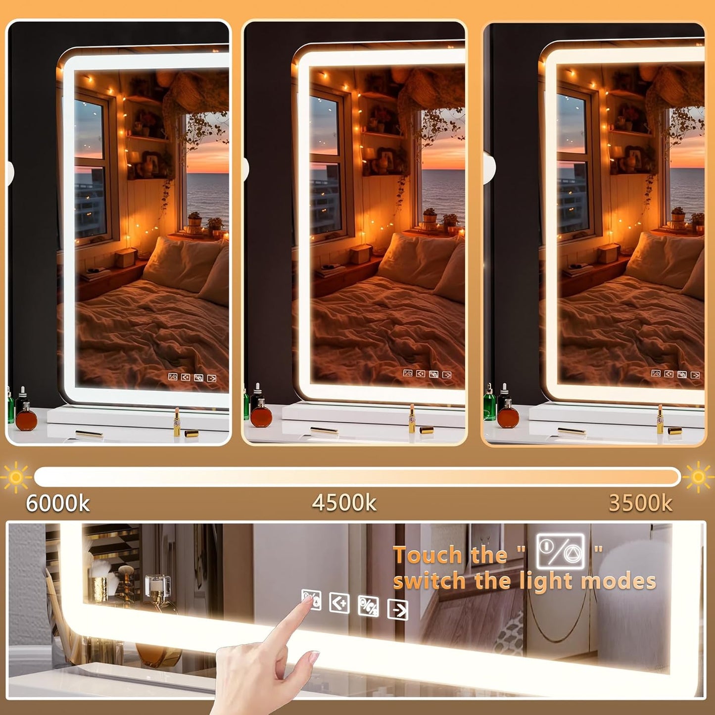 Hasipu Vanity Mirror with Lights and Bluetooth Speaker, 32" x 21.7" LED Makeup Mirror, Lighted Makeup Mirror with Dimmable 3 Modes, USB Charging Port, Round White