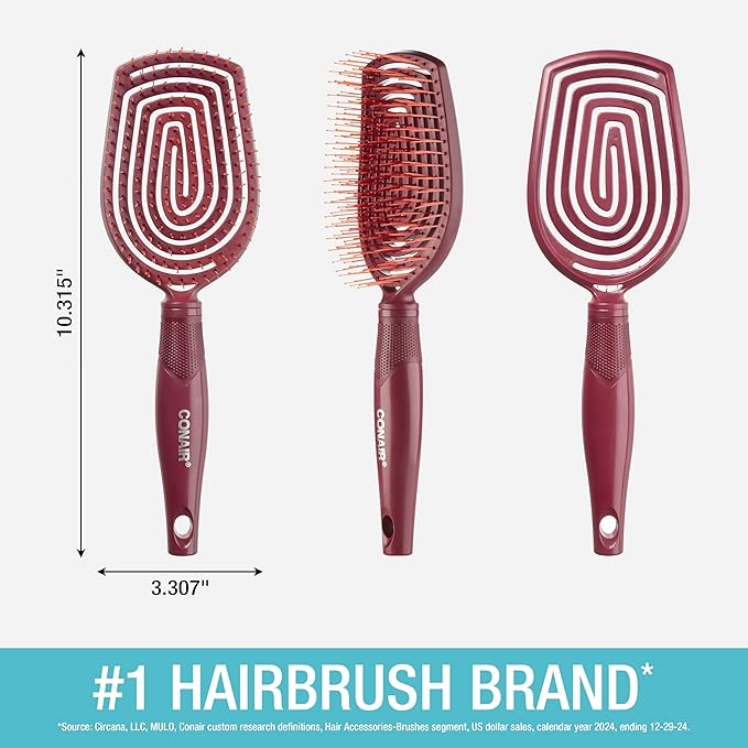 Conair Scalp Care Detangling hairbrush - Curly Hair Brush - Scalp Massager - detangler hairbrushes for women & men - for all lengths and types - Valentine gifts for her - Red Rush