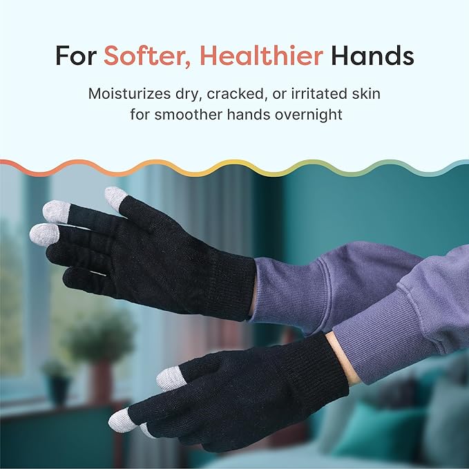 ZenToes Moisturizing Gloves for Dry Hands, Gel Infused with Jojoba Seed Oil, Olive Oil and Vitamin E, Overnight Hand Moisturizer (Large, Cotton Black)