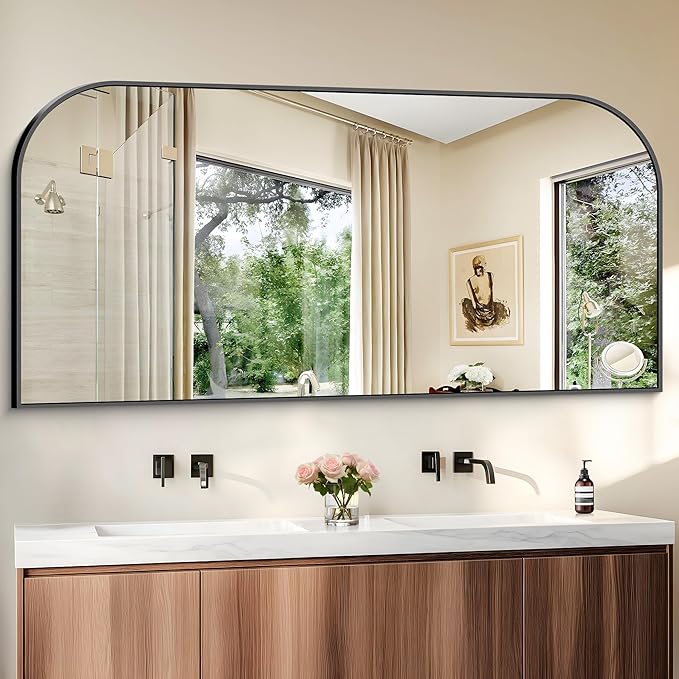 Bathroom Mirror, 60x30 inch Large Black Rectangle Wall Mounted Mirror with Thin Frame, Bathroom Vanity Mirrors for Over Sink, Entryway, Living Room, Bedroom
