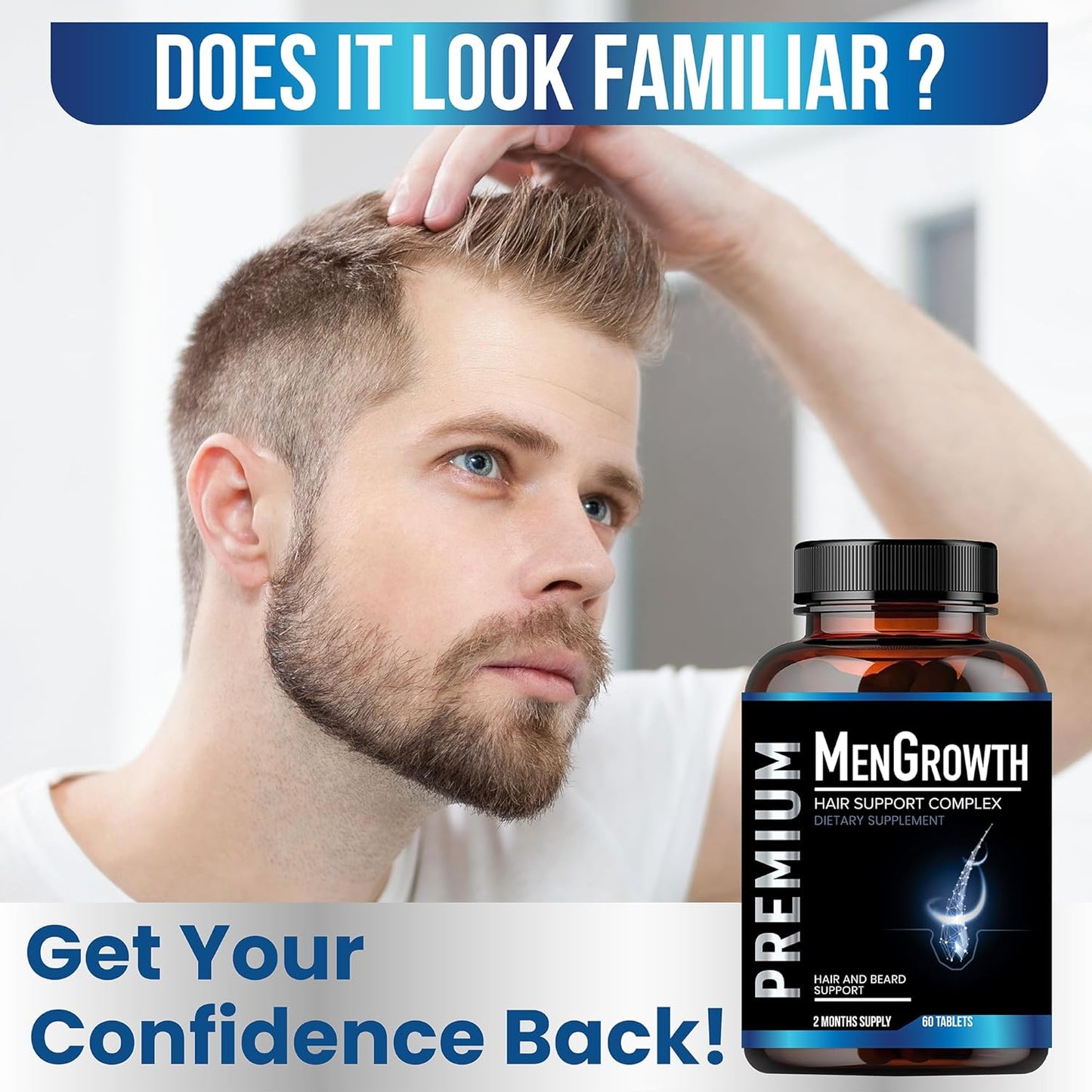 Mens Hair Growth-Hair Vitamins For Men. Anti Hair Loss Supplement, Regrow Hair & Beard Growth Pills With DHT Blocker For Thinning Hair & Hair Thickening With Biotin & Saw Palmetto.Thicker Fuller Hair