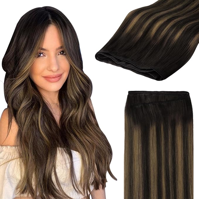 GOO GOO Sew in Hair Extensions Real Human Hair, Weft Hair Extensions Human Hair, 2/6/2 Balayage Dark Brown to Chestnut Brown 18inch 120g, Weft Bundles Straight Silky Remy Hair