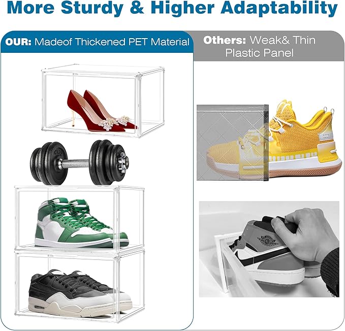 1 Pack Acrylic Boot Shoe Box Size 15, X-Large Purse Handbag Organizer for Closet Storage Bins with Magnetic Lid Clear Acrylic Box for Sneaker, Hat, Book, Cosmetic, Figures Display Case