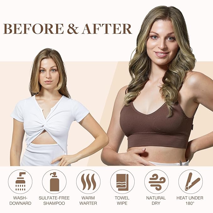 GOO GOO Sew in Hair Extensions Real Human Hair, Weft Hair Extensions Human Hair, 3/8/613 Balayage Walnut Brown to Ash Brown and Bleach Blonde 14inch 80g, Weft Bundles Straight Silky Remy Hair