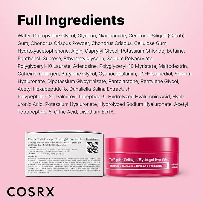 COSRX Limited Pink Edition Pink Peptides Collagen Hydrogel Eye Patch – Valentine’s Day Gifts for Girls and Women, Under Eye Mask for Puffy Eyes and Dark Circles, 60 Patches, Korean Skin Care