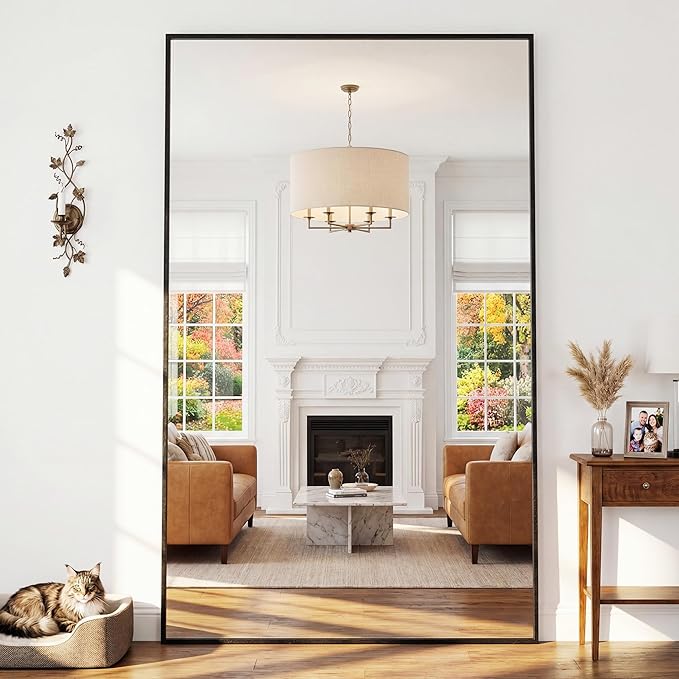 Suidia Full Length Mirror, 44"x72" Floor Mirror Freestanding, Rectangular Full Body Mirrors with Stand for Bedroom, Hanging Mounted for Living Room Cloakroom, Black