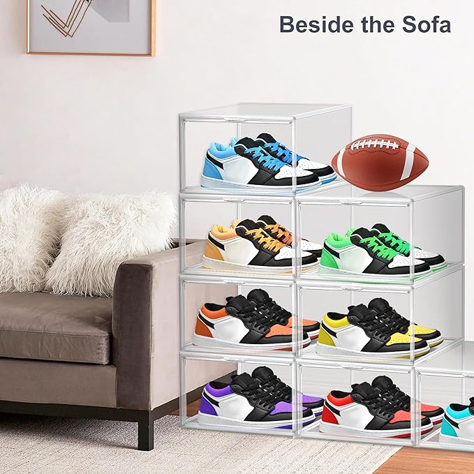 1 Pack Clear Shoe Boxes Size 11 Shoe Storage Organizer for Closet Stackable Shoes Rack Handbag Organizer Plastic Sneaker Storage Bin with Magnetic lids