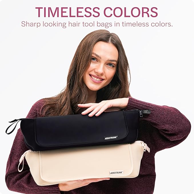 Aerotrunk Hair Tools Organizer - Hot Hair Tools Travel Bag with Heat Resistant Mat, Large Capacity Pouch for Flat Irons, Curling Wands, Hair Dryers - Beige