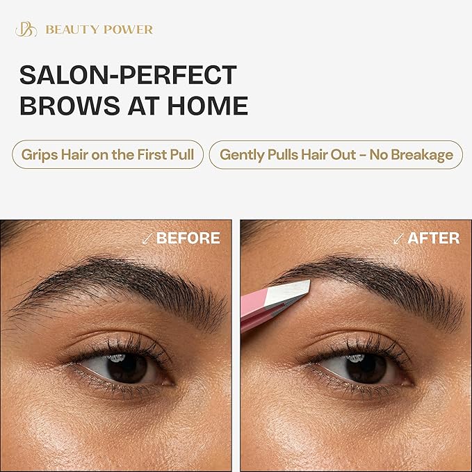 Professional Tweezers Set – Slant & Point, Ultra Precision German Stainless Steel Tweezers for Eyebrows, Chin, Ingrown Hair & Facial Grooming – Lightweight with Travel Case (Pink)