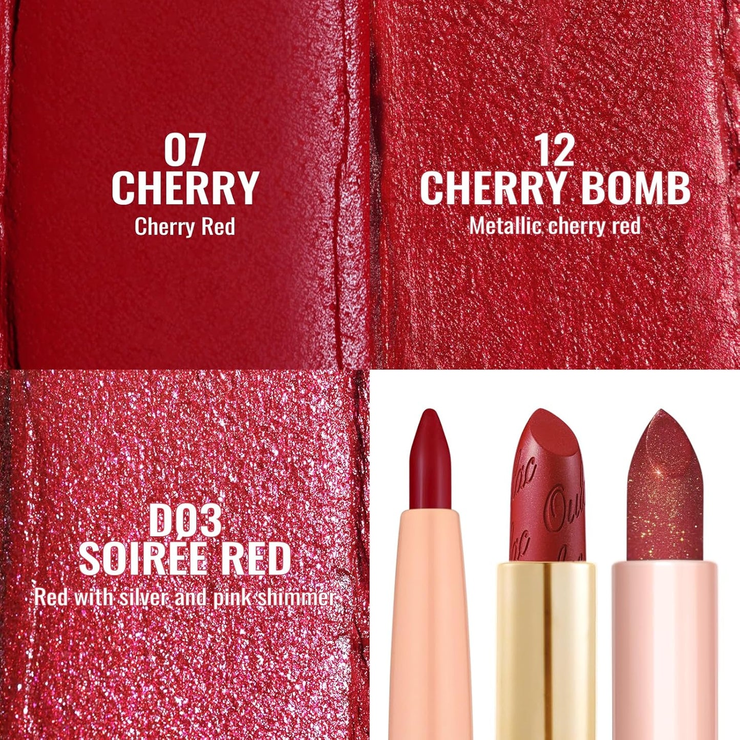 Oulac Red Lipstick & Lipliner Set High Impact Lipcolor with Moisturizing Formula, Vegan Beauty, Full-Coverage Lip Color, Gift Lipstick for Women, 07+12+D03