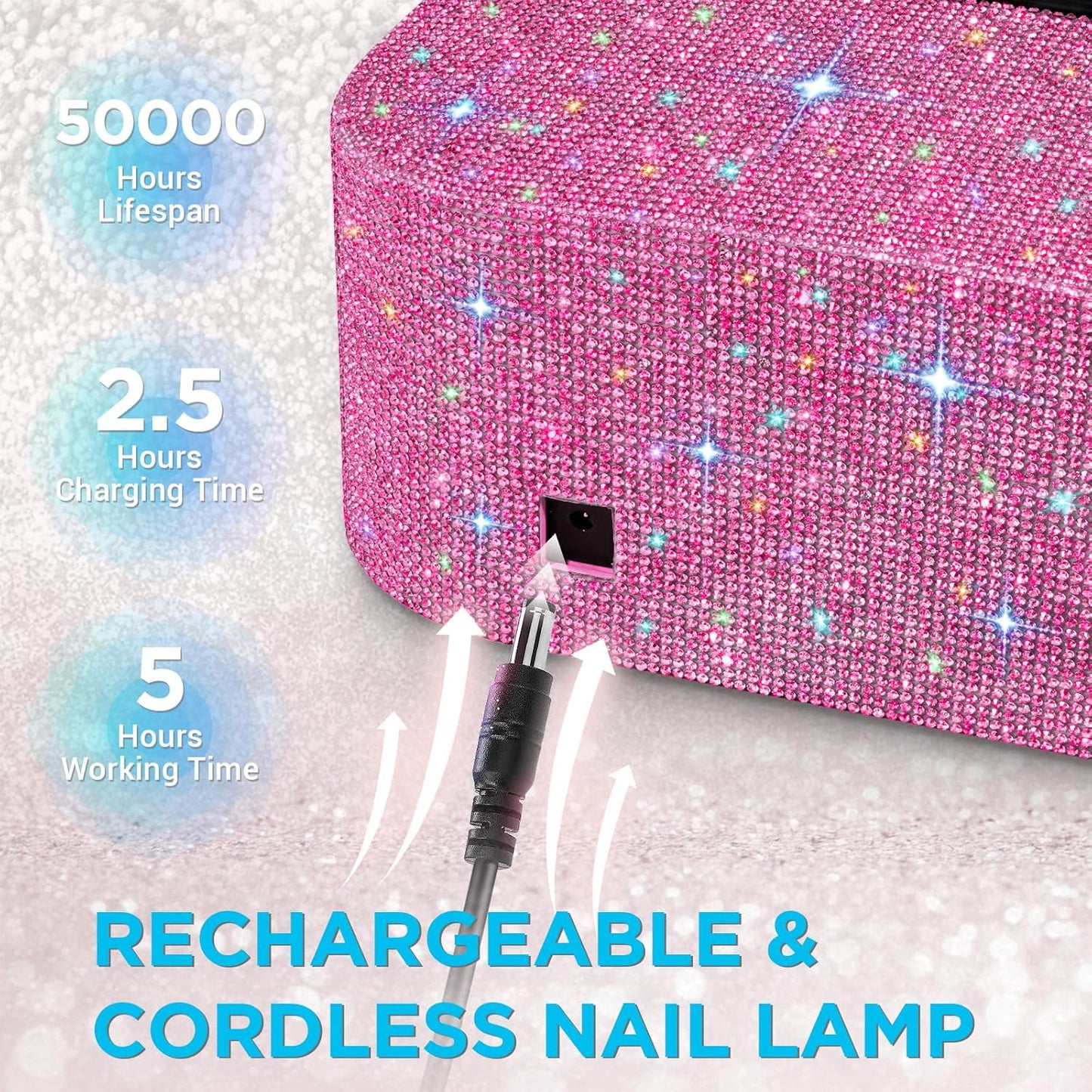Cordless UV Nail Lamp, Rechargeable UV Light for Gel Nails, LED Nail Lamp with 4 Timer Modes, Gel Nail UV Light Decorate with Sparkling Nail Rhinestones