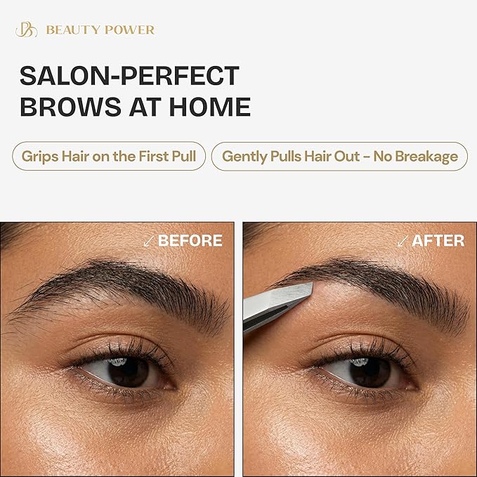 Professional Tweezers Set – Slant & Point, Ultra Precision German Stainless Steel Tweezers for Eyebrows, Chin, Ingrown Hair & Facial Grooming – Lightweight with Travel Case (Matte Grey)