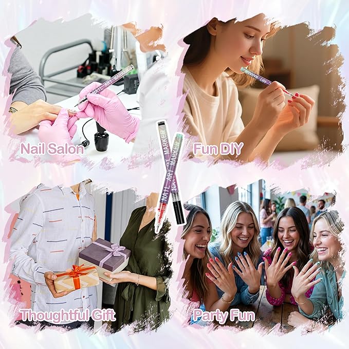 12 Colors Nail Art Pens Set: Fine Tip 0.5mm Quick-Dry Nail Art Markers for DIY Nail Designs & Nail Painting, Ideal Gift for Women & Girls, Great for Home Salon & Beginners